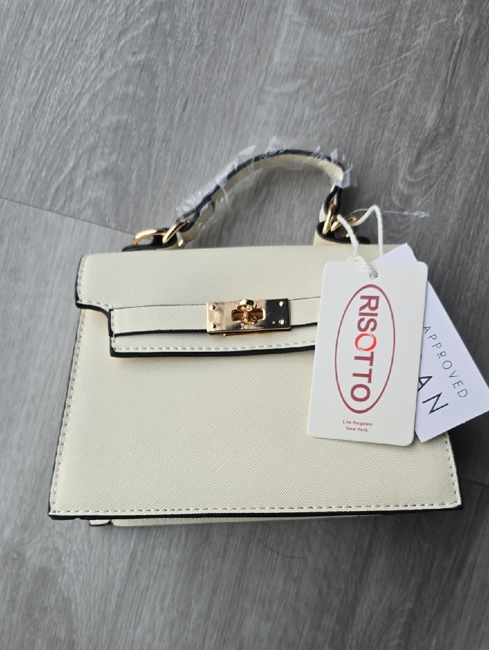 Cream Mini Top-Handle Bag with Gold Hardware